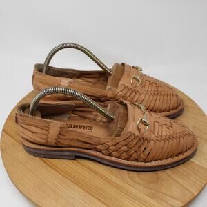 Chamula Shoes Mens 8.5 Bocado Bit Huarache Woven Leather Loafers Brown Horsebit